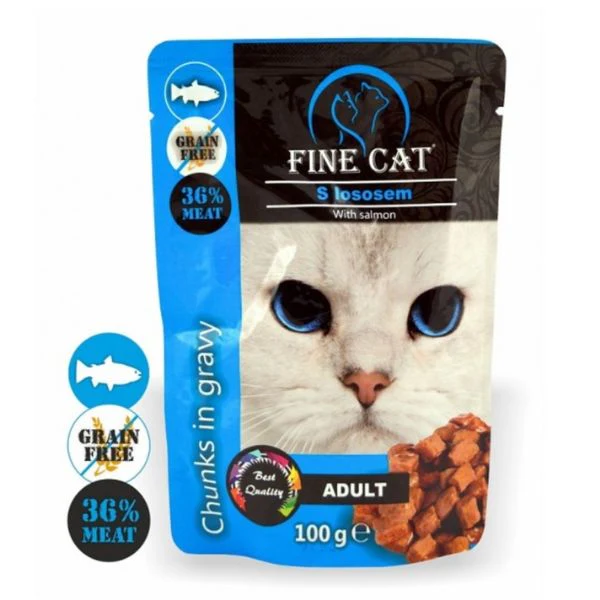 Fine Cat מעדן פאוץ לחתולים עם סלמון - 100 גרם